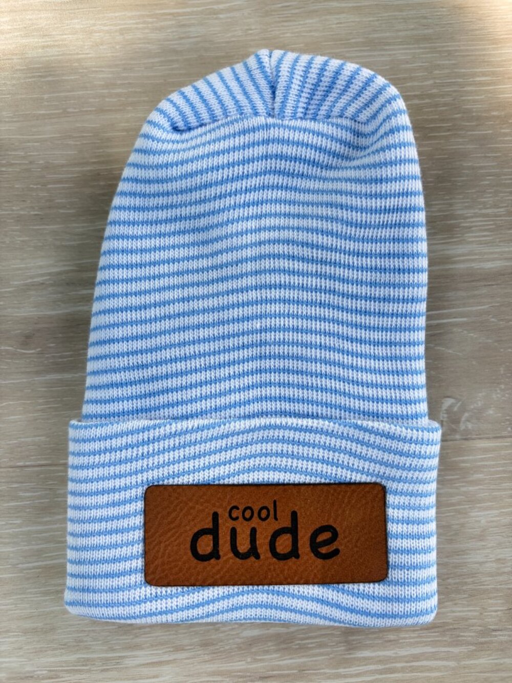 Cool Dude Newborn Engraved Beanie 0-3 Months Blue Striped Baby Infant Hat